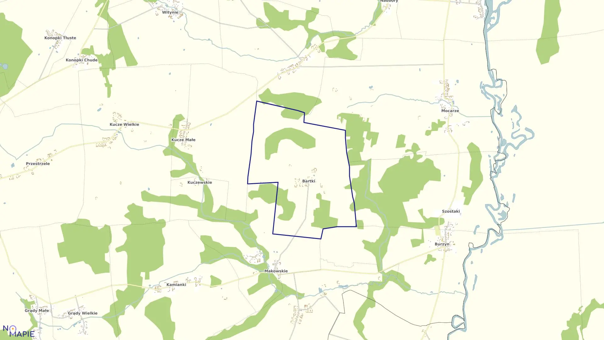 Mapa obrębu Bartki w gminie Jedwabne