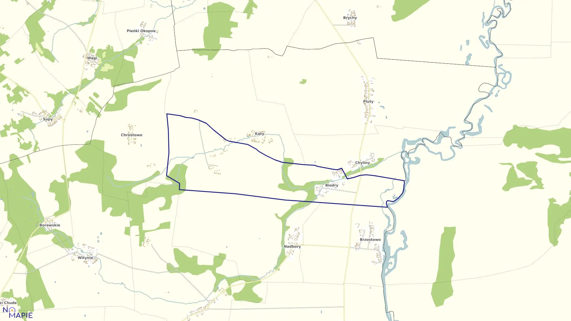 Mapa obrębu Biodry w gminie Jedwabne