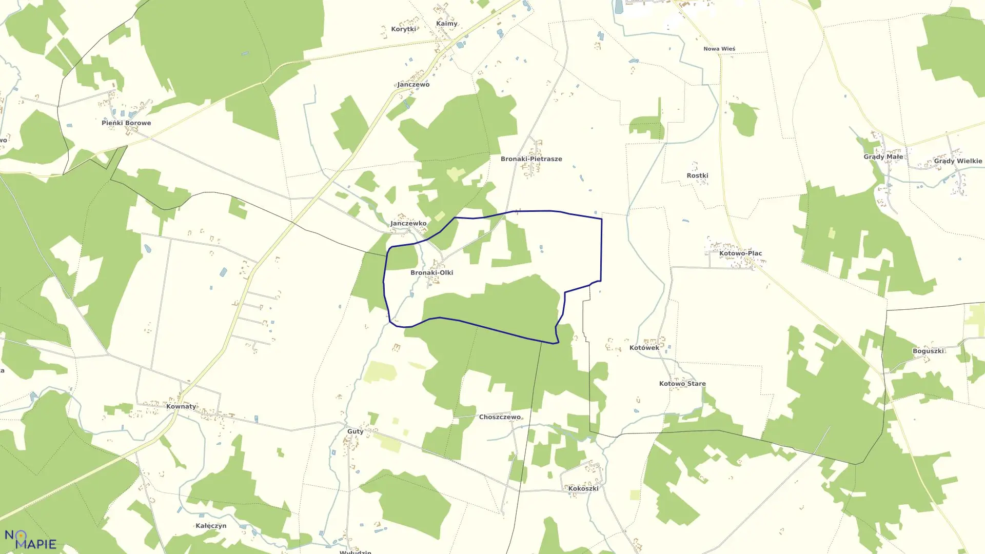 Mapa obrębu Bronaki-Olki w gminie Jedwabne