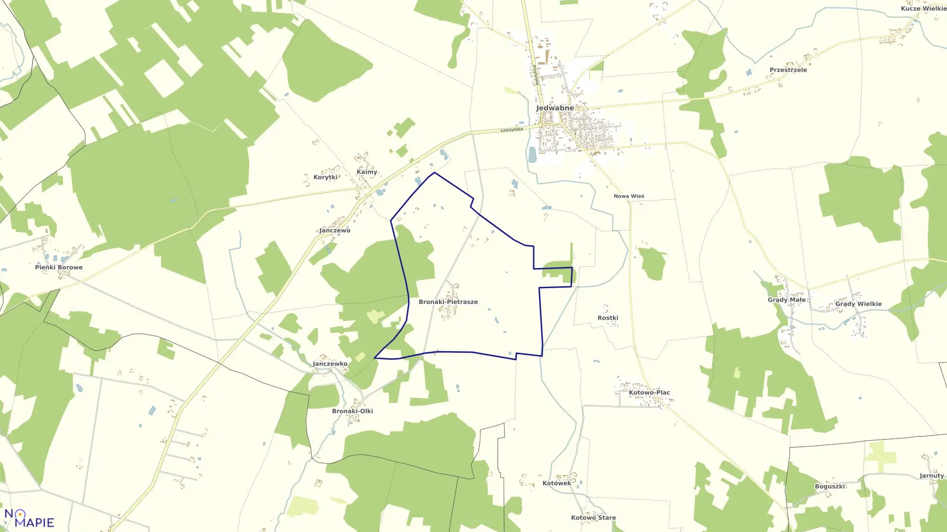 Mapa obrębu Bronaki-Pietrasze w gminie Jedwabne