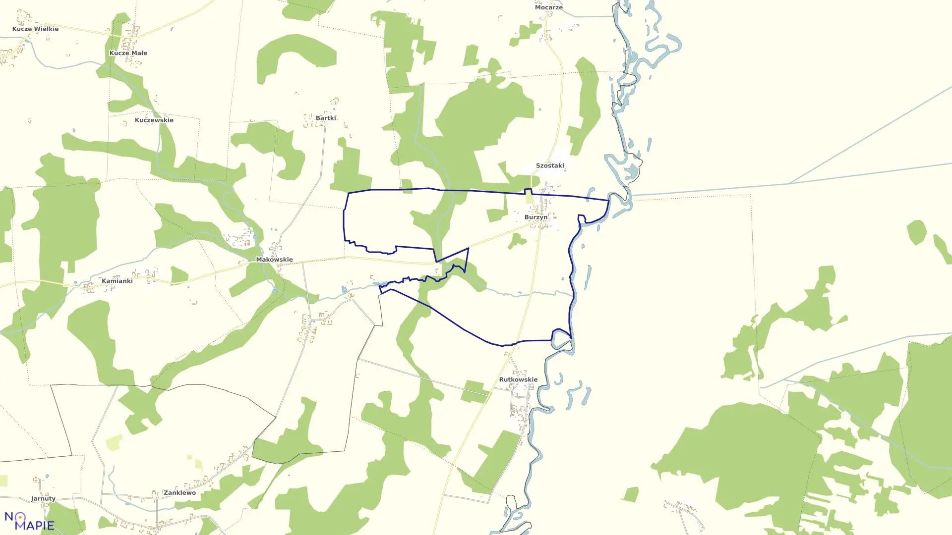 Mapa obrębu Burzyn w gminie Jedwabne