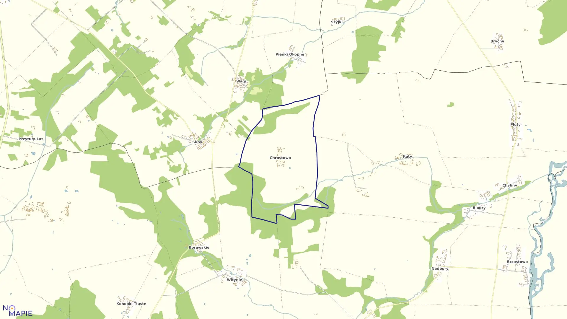 Mapa obrębu Chrostowo w gminie Jedwabne