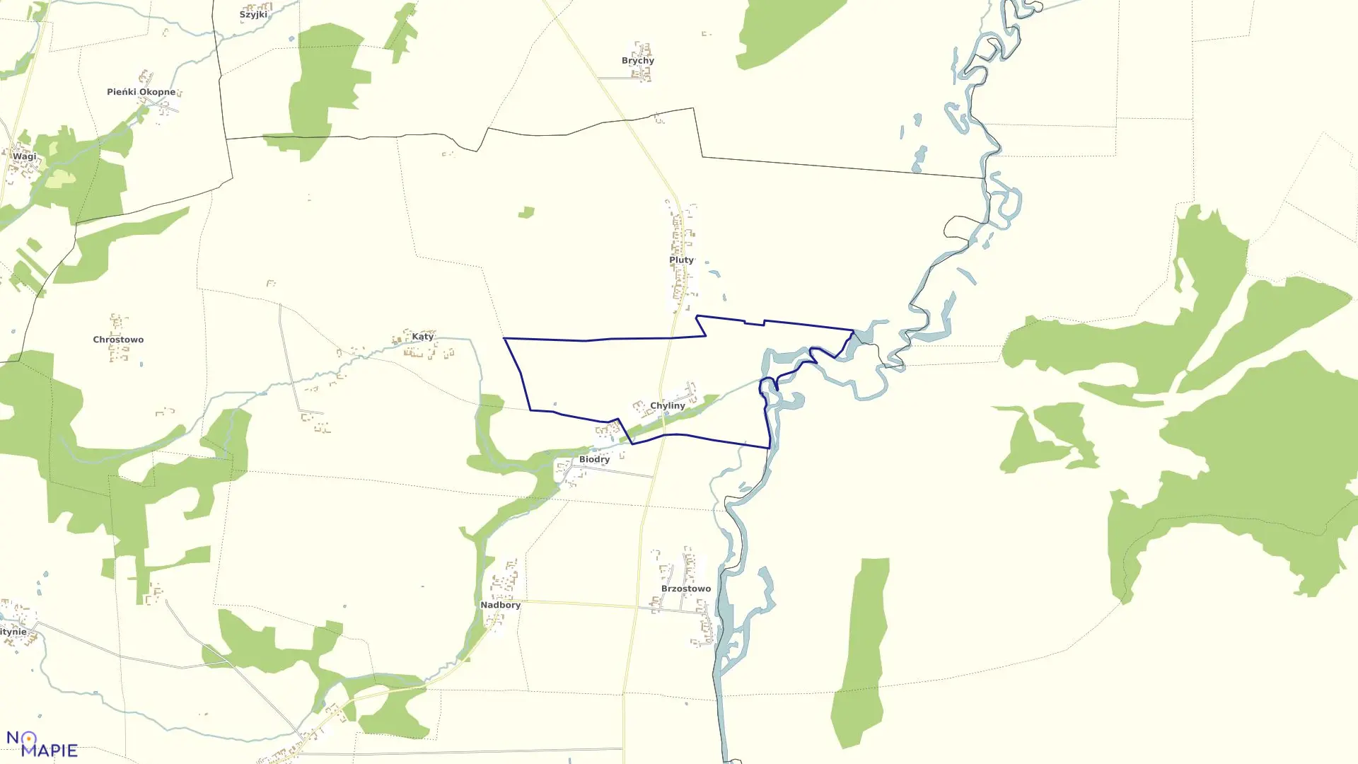 Mapa obrębu Chyliny w gminie Jedwabne