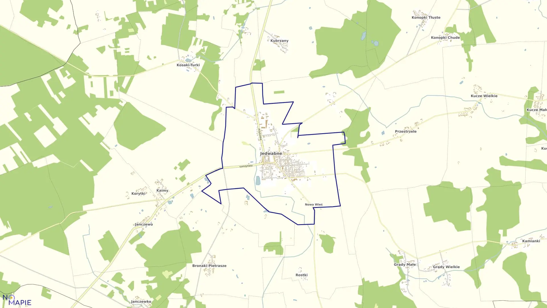 Mapa obrębu Jedwabne w gminie Jedwabne