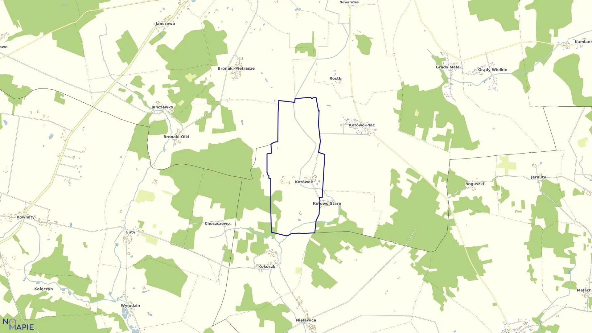 Mapa obrębu Kotówek w gminie Jedwabne