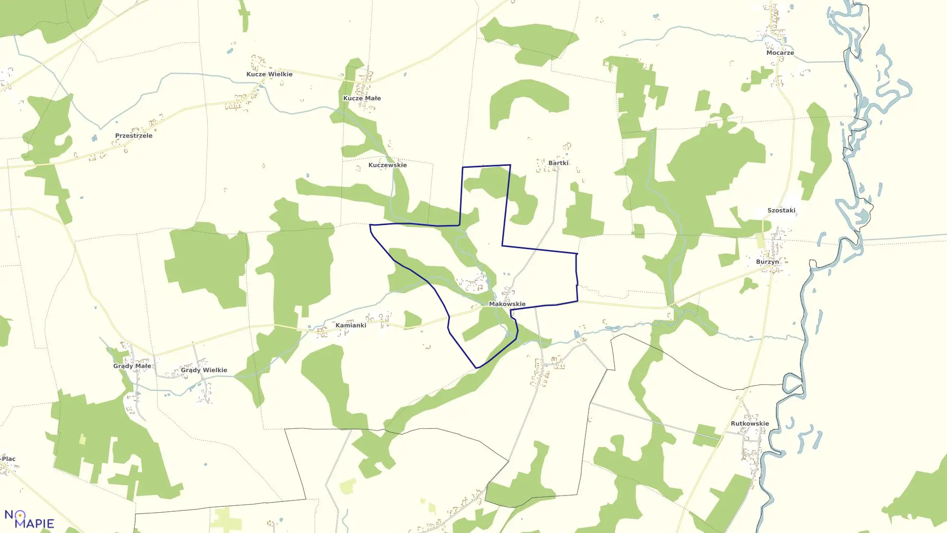 Mapa obrębu Makowskie w gminie Jedwabne