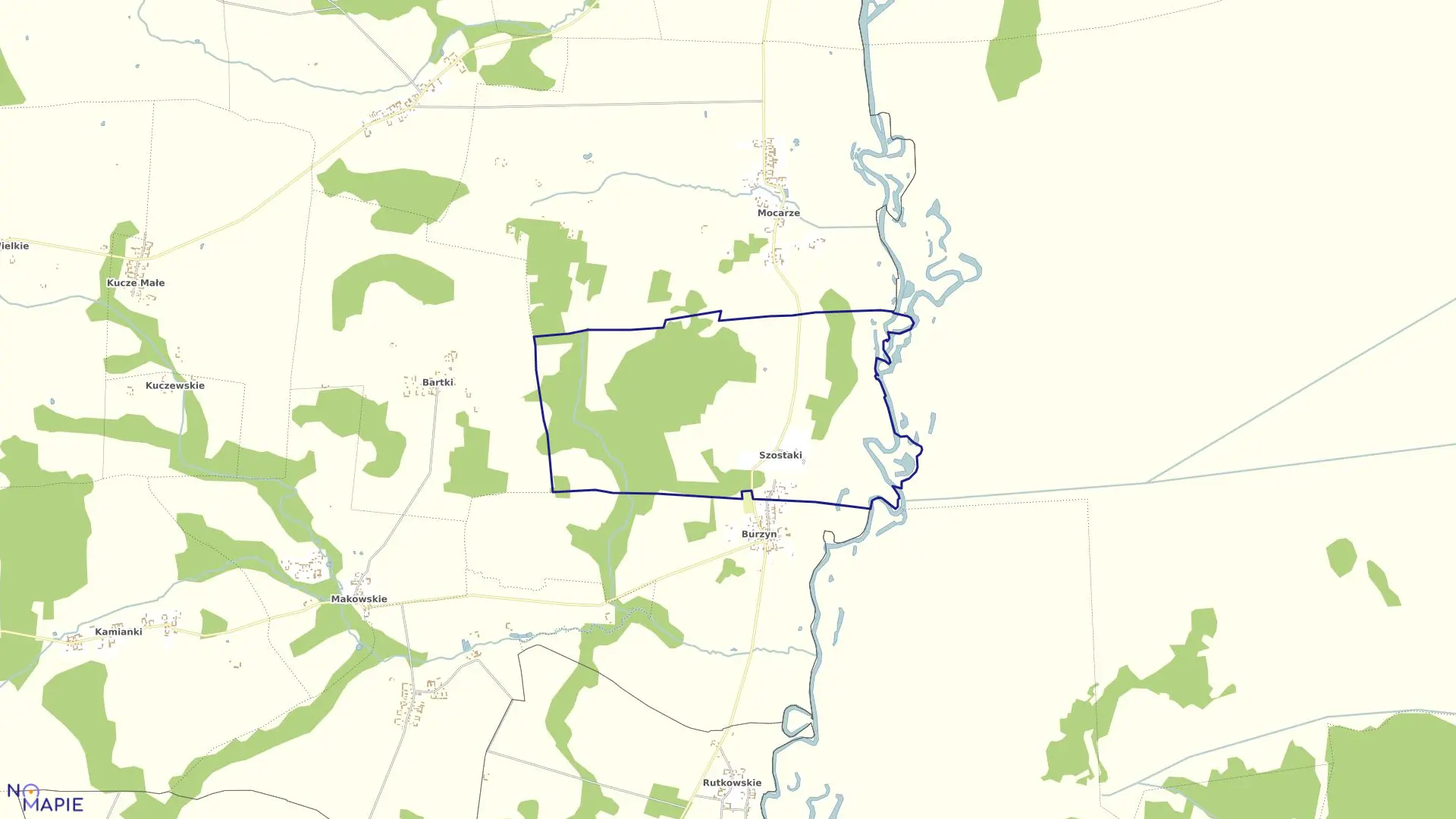 Mapa obrębu Szostaki w gminie Jedwabne